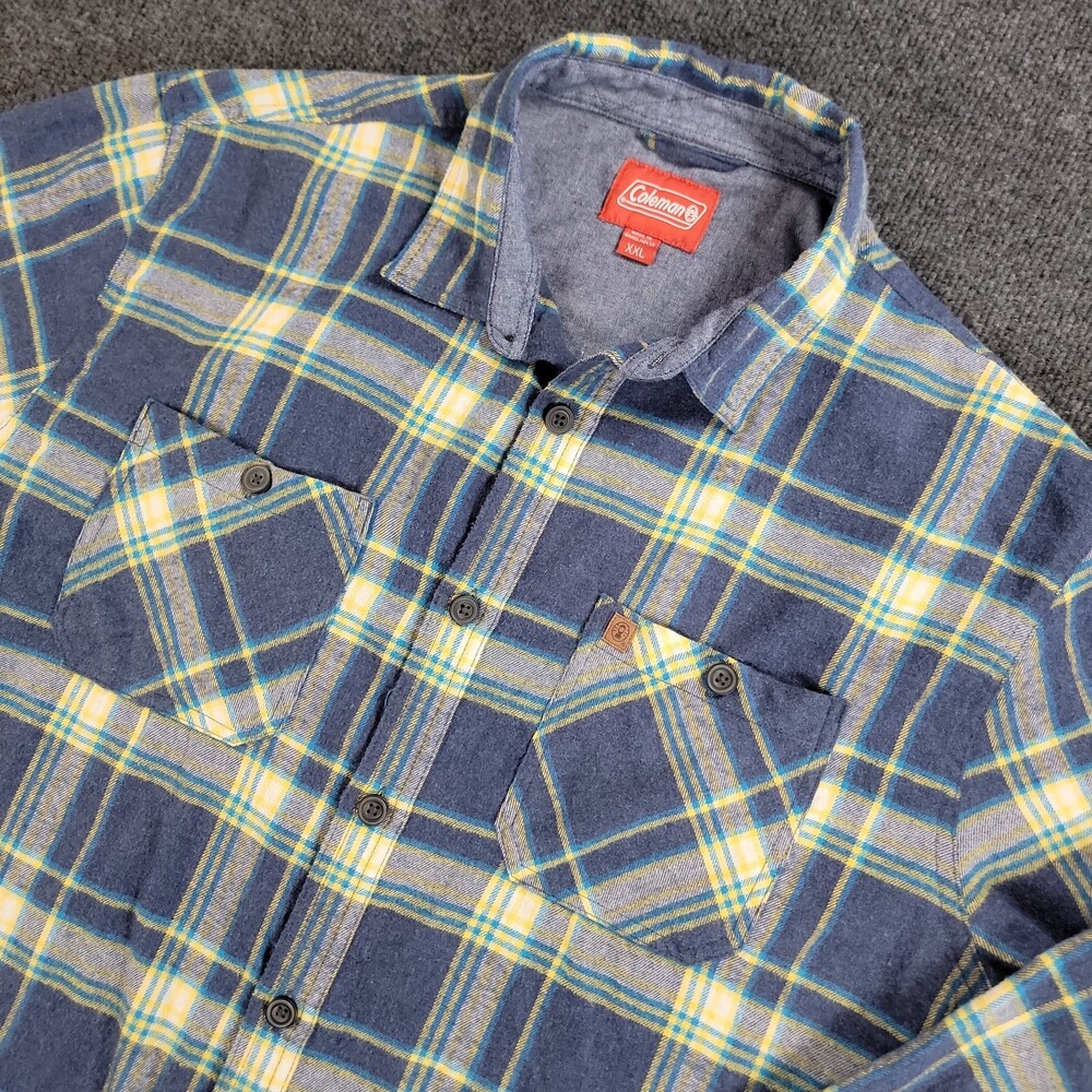 Coleman Shirt Mens 2XL Blue Plaid Flannel Outdoor Camping Hiking Button Up
